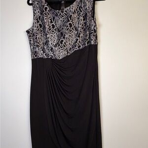 Enfocus Studio Black Midi Dress with Silver Lace Bodice